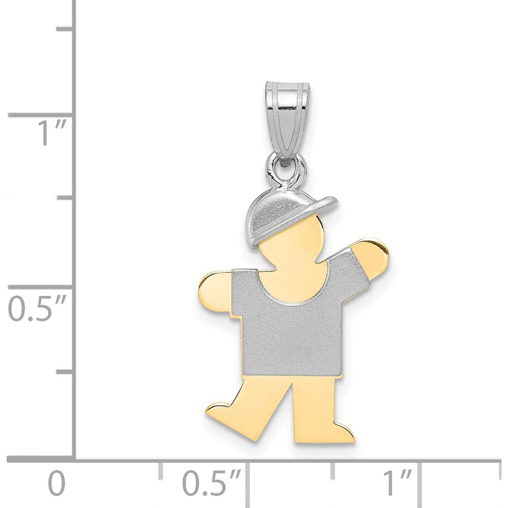 14K Two-Tone Gold Kids Boy with Hat Engravable Pendant Charm - 25mm by Oro Pregiato