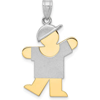 14K Two-Tone Gold Kids Medium Boy with Hat Engravable Kiss Charm - 30mm Length by Oro Pregiato