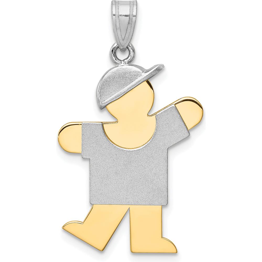 14K Two-Tone Gold Kids Medium Boy with Hat Engravable Kiss Charm - 30mm Length by Oro Pregiato