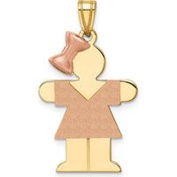14K Two-Tone Gold Kids Medium Girl with Bow Engravable Pendant - 30mm Length by Oro Pregiato