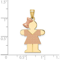 14K Two-Tone Gold Kids Medium Girl with Bow Engravable Pendant - 30mm Length by Oro Pregiato