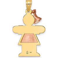 14K Two-Tone Gold Kids Medium Girl with Bow Engravable Pendant - 30mm Length by Oro Pregiato