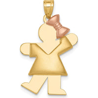14K Two-Tone Gold Kids Medium Puffed Girl with Bow Engravable Kiss Charm - 30mm Length by Oro Pregiato