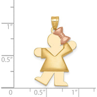 14K Two-Tone Gold Kids Medium Puffed Girl with Bow Engravable Kiss Charm - 30mm Length by Oro Pregiato