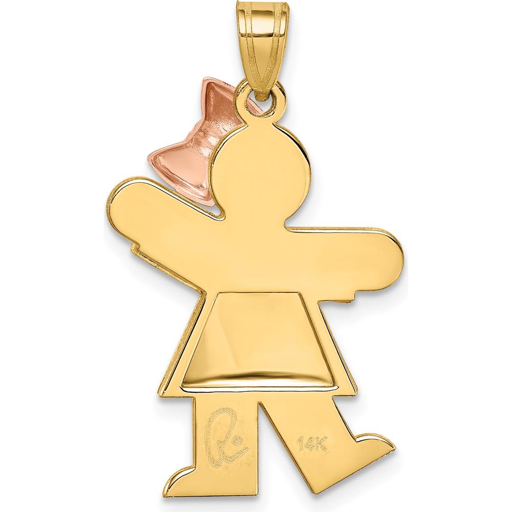 14K Two-Tone Gold Kids Medium Puffed Girl with Bow Engravable Kiss Charm - 30mm Length by Oro Pregiato