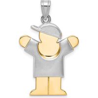 14K Two-Tone Gold Kids Puffed Boy with Hat Engravable Love Charm - 30mm Length by Oro Pregiato