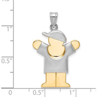 14K Two-Tone Gold Kids Puffed Boy with Hat Engravable Love Charm - 30mm Length by Oro Pregiato