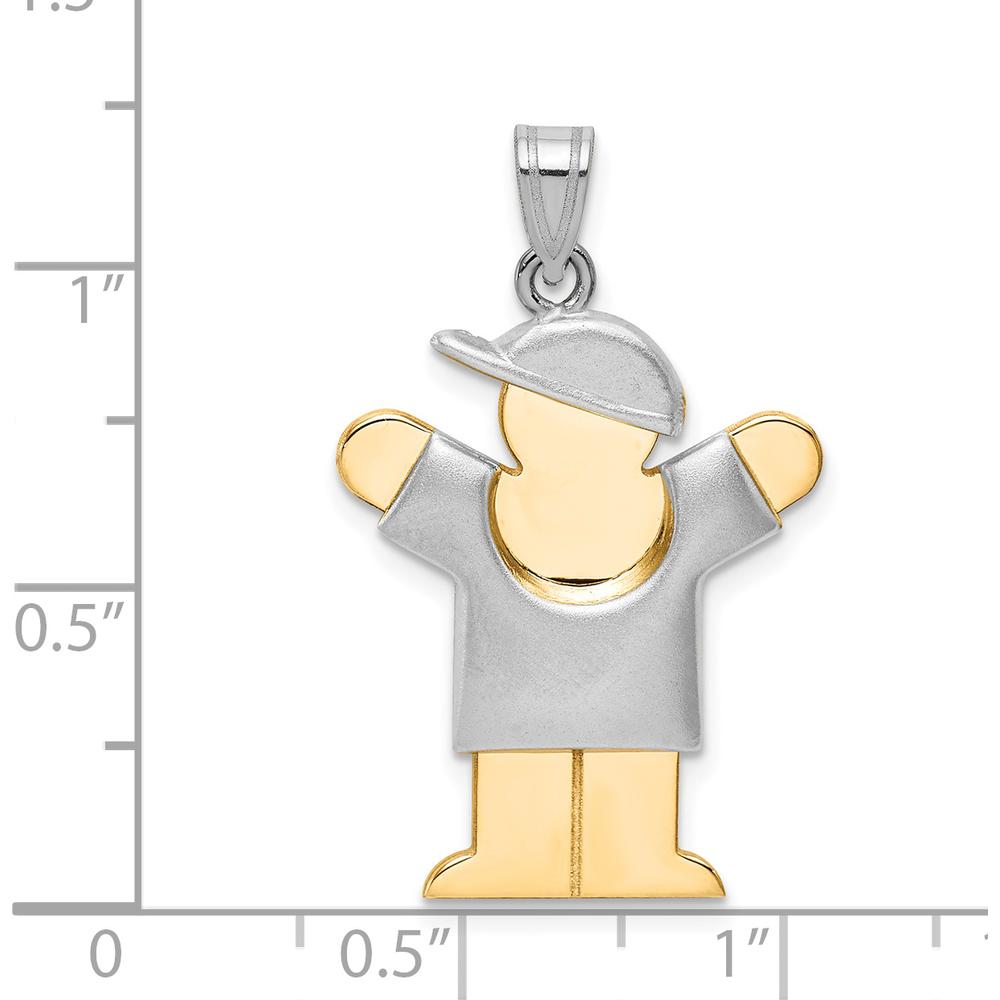 14K Two-Tone Gold Kids Puffed Boy with Hat Engravable Love Charm - 30mm Length by Oro Pregiato