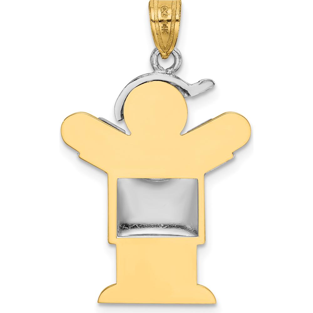 14K Two-Tone Gold Kids Puffed Boy with Hat Engravable Love Charm - 30mm Length by Oro Pregiato