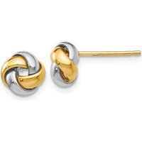 14K Two-Tone Gold Knot Post Earrings - Polished Love Knot Design by 0