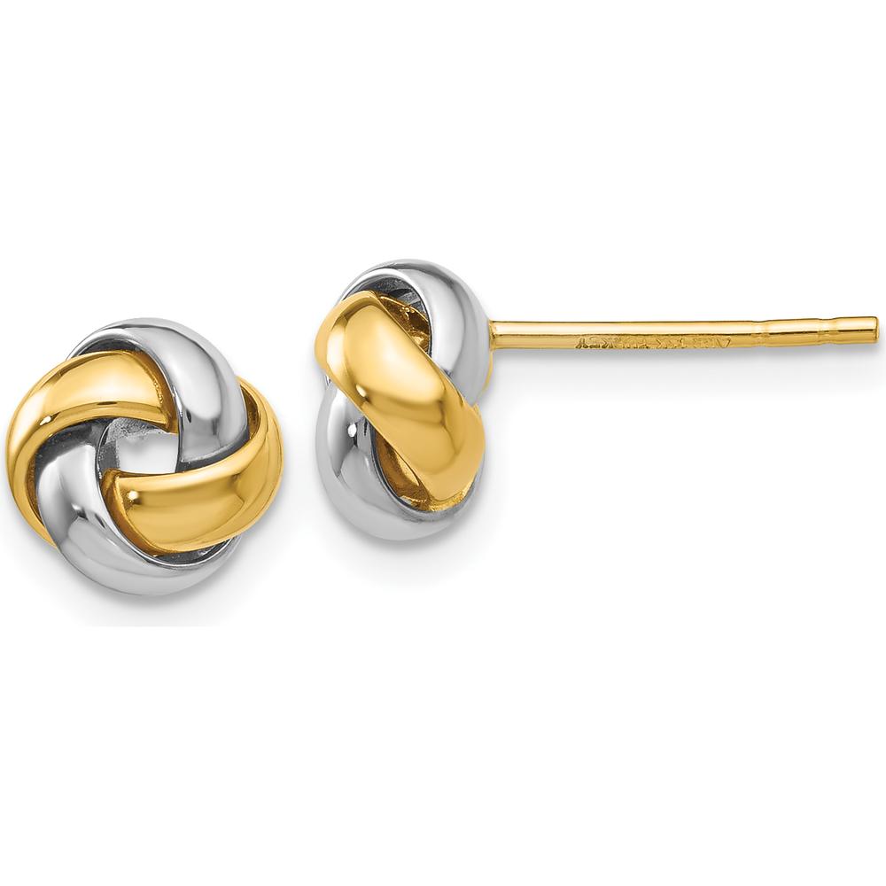 14K Two-Tone Gold Knot Post Earrings - Polished Love Knot Design by 0