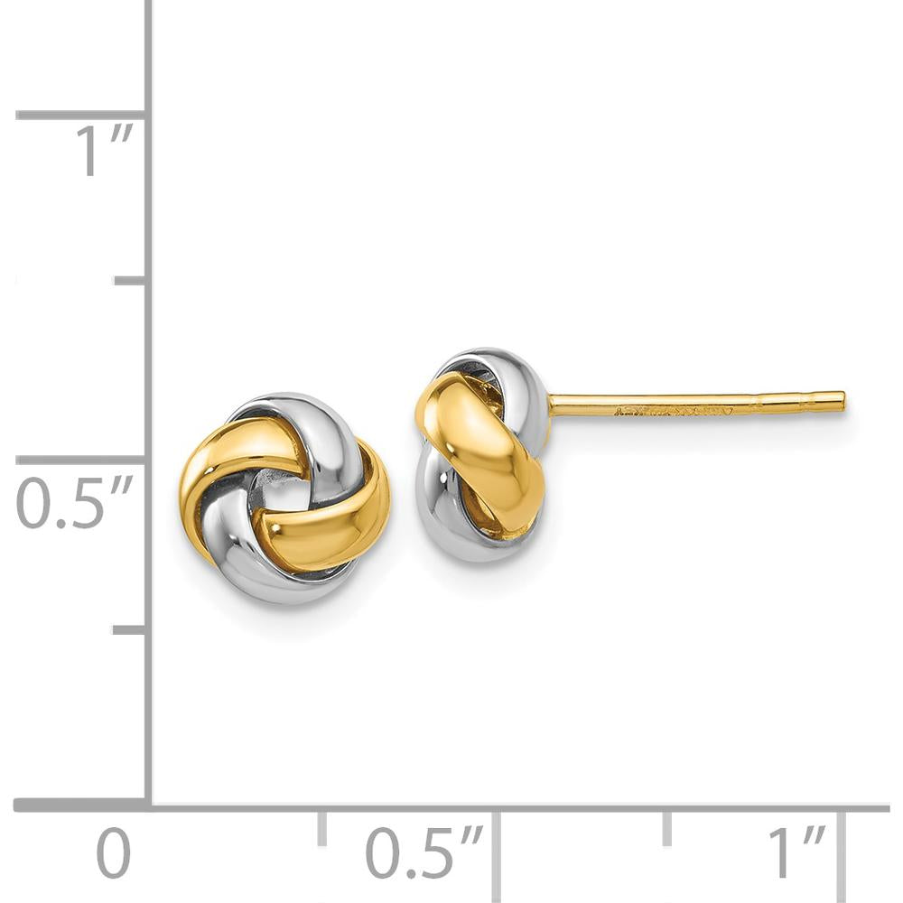 14K Two-Tone Gold Knot Post Earrings - Polished Love Knot Design by 0