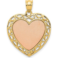 14K Two-Tone Gold Lace Frame Heart Pendant with Polished Finish - Engravable, 29.1mm Length by Oro Pregiato