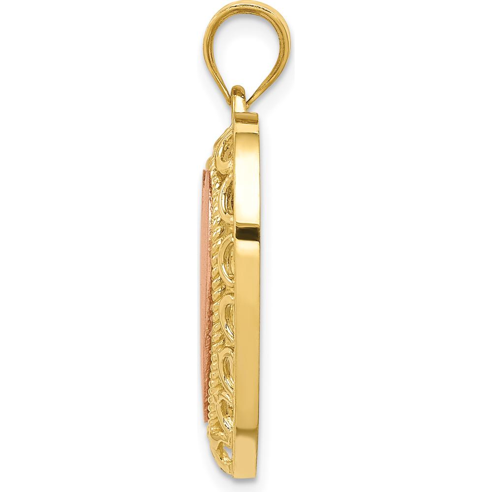 14K Two-Tone Gold Lace Frame Heart Pendant with Polished Finish - Engravable, 29.1mm Length by Oro Pregiato