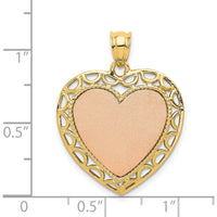 14K Two-Tone Gold Lace Frame Heart Pendant with Polished Finish - Engravable, 29.1mm Length by Oro Pregiato