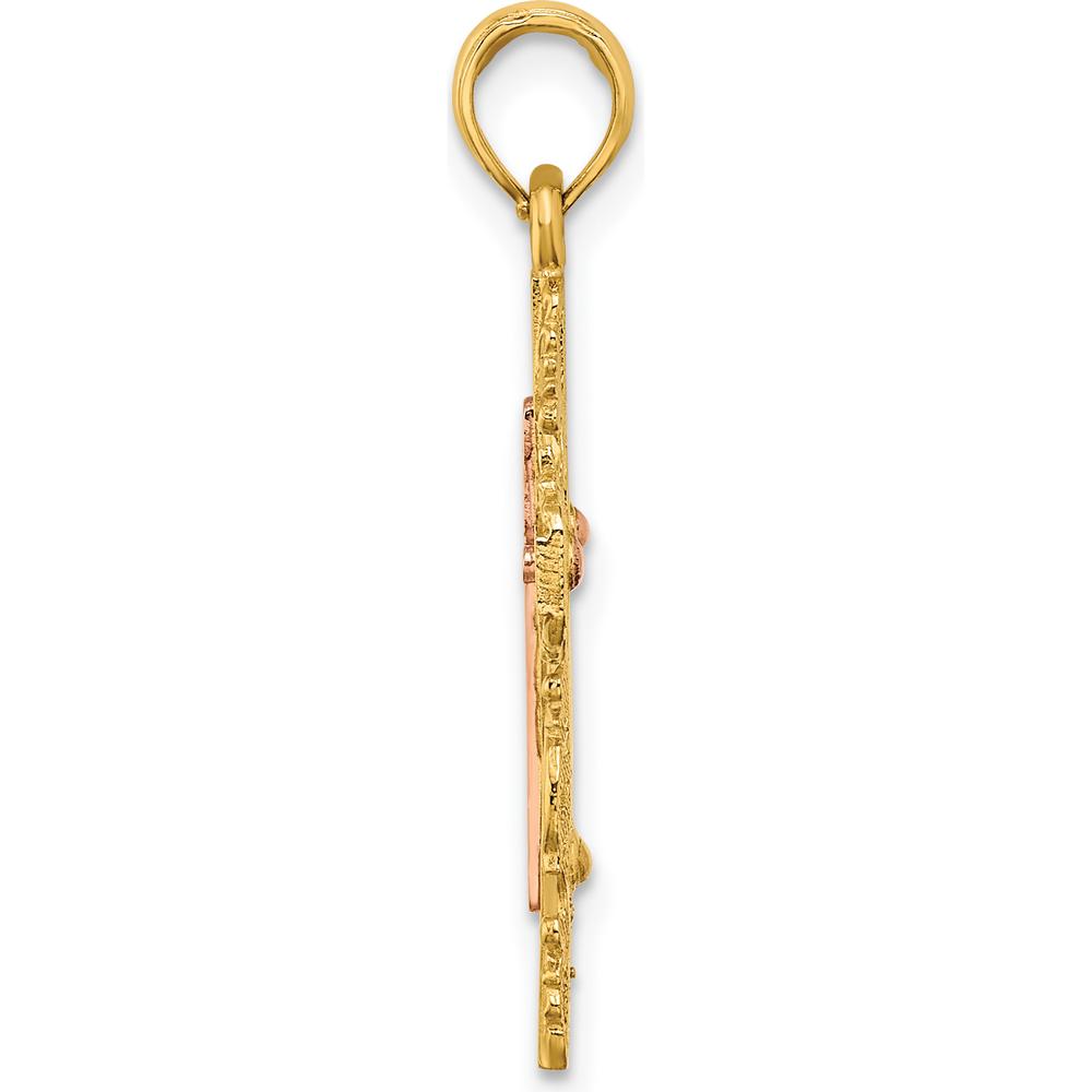 14K Two-Tone Gold Lace Trim Cross Charm - 22.4mm Length, 15mm Width by Oro Pregiato