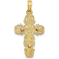 14K Two-Tone Gold Lace Trim Cross Charm - 22.4mm Length, 15mm Width by Oro Pregiato