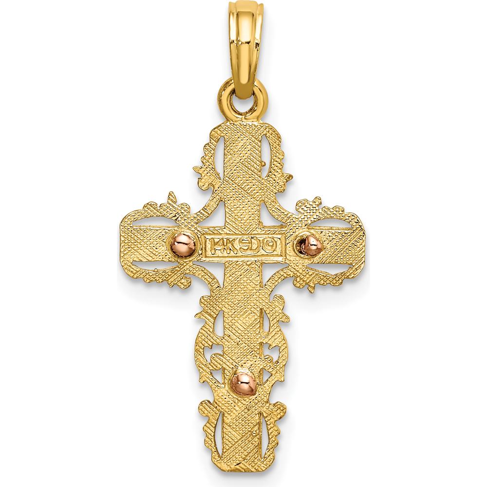 14K Two-Tone Gold Lace Trim Cross Charm - 22.4mm Length, 15mm Width by Oro Pregiato