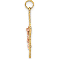 14K Two-Tone Gold Lace Trim Crucifix Pendant with Rose Gold Christ Figure by Oro Pregiato