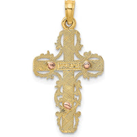 14K Two-Tone Gold Lace Trim Crucifix Pendant with Rose Gold Christ Figure by Oro Pregiato