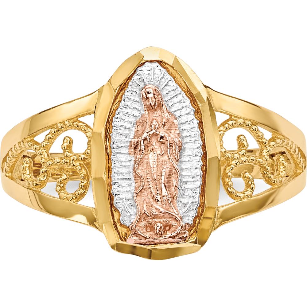 14K Two-Tone Gold Lady of Guadalupe Ring with Rose Gold and Rhodium Plating by 0
