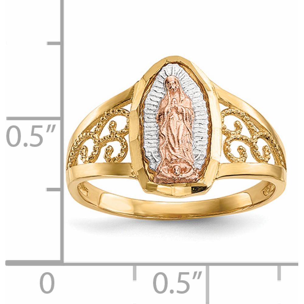 14K Two-Tone Gold Lady of Guadalupe Ring with Rose Gold and Rhodium Plating by 0