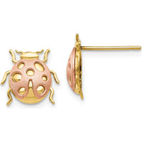 14K Two-Tone Gold Ladybug Post Earrings - Polished Finish, Button Style by Oro Pregiato