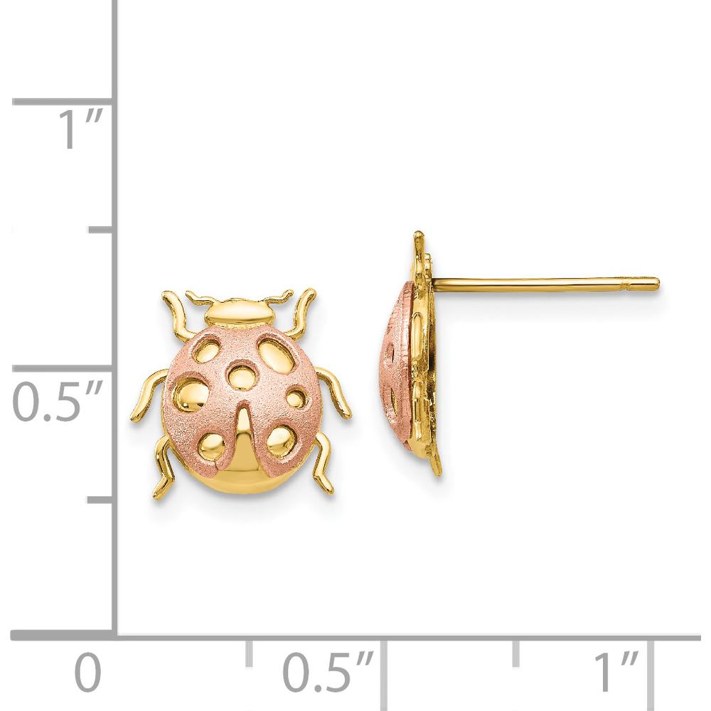 14K Two-Tone Gold Ladybug Post Earrings - Polished Finish, Button Style by Oro Pregiato