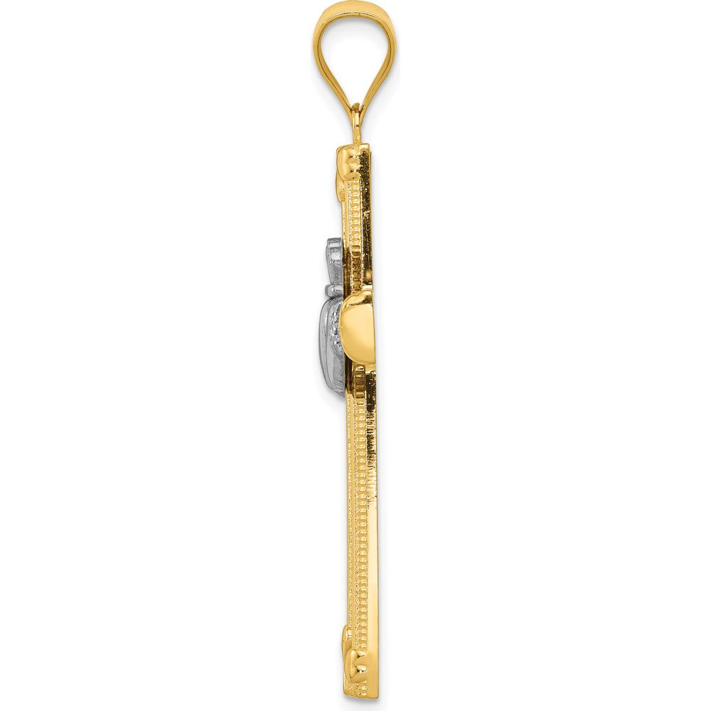 14K Two-Tone Gold Large Claddagh Cross Pendant with Textured Finish by Oro Pregiato