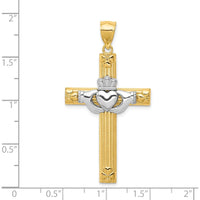 14K Two-Tone Gold Large Claddagh Cross Pendant with Textured Finish by Oro Pregiato