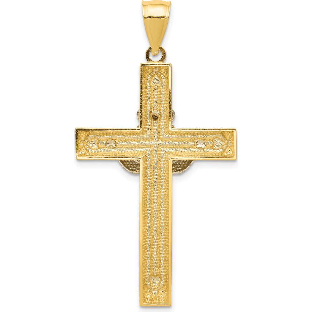 14K Two-Tone Gold Large Claddagh Cross Pendant with Textured Finish by Oro Pregiato