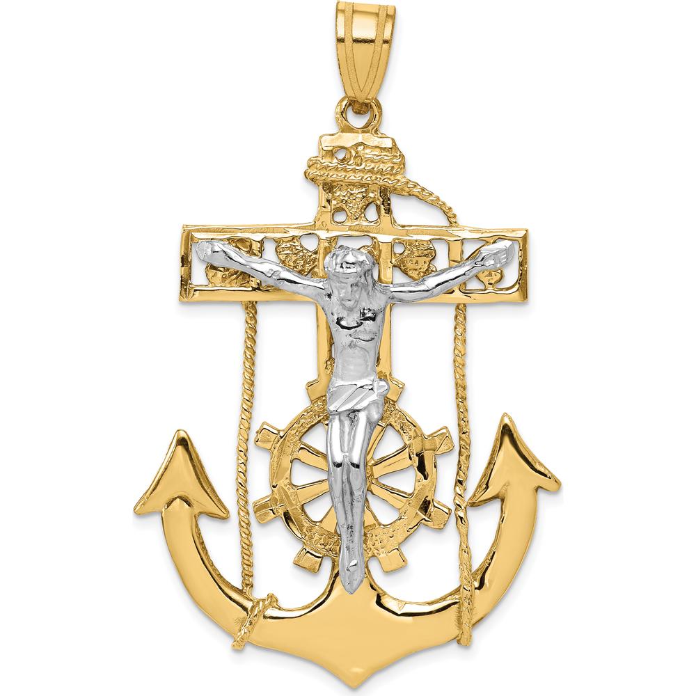 14K Two-Tone Gold Large Mariners Crucifix Pendant - 56mm x 30mm by Oro Pregiato