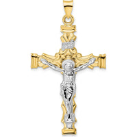 14K Two-Tone Gold Large Solid INRI Crucifix Pendant - Faith Inspired Design by Oro Pregiato