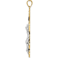 14K Two-Tone Gold Large Solid INRI Crucifix Pendant - Faith Inspired Design by Oro Pregiato