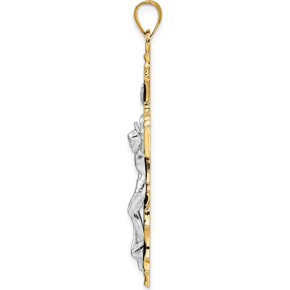 14K Two-Tone Gold Large Solid INRI Crucifix Pendant - Faith Inspired Design by Oro Pregiato