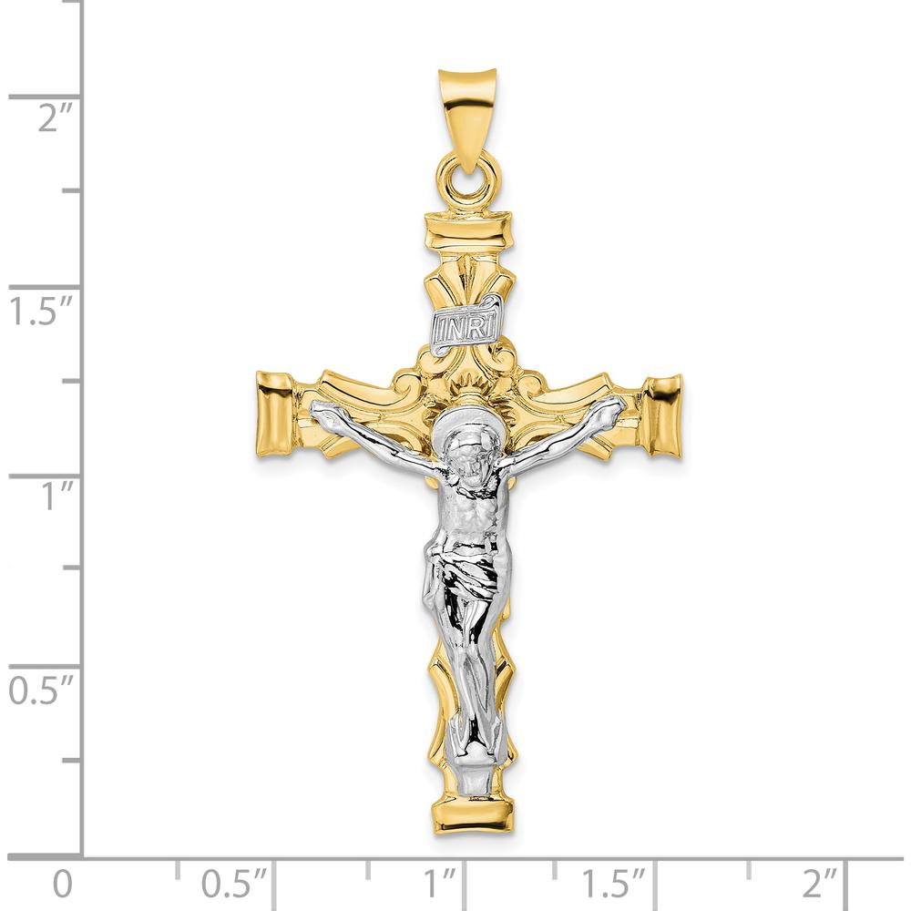 14K Two-Tone Gold Large Solid INRI Crucifix Pendant - Faith Inspired Design by Oro Pregiato