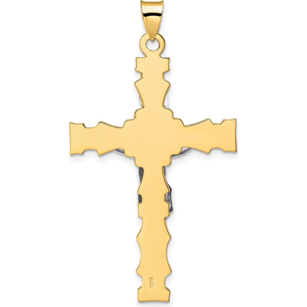 14K Two-Tone Gold Large Solid INRI Crucifix Pendant - Faith Inspired Design by Oro Pregiato