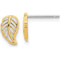 14K Two-Tone Gold Leaf Post Earrings with Polished Finish by Oro Pregiato