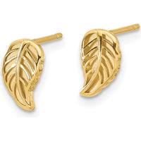 14K Two-Tone Gold Leaf Post Earrings with Polished Finish by Oro Pregiato