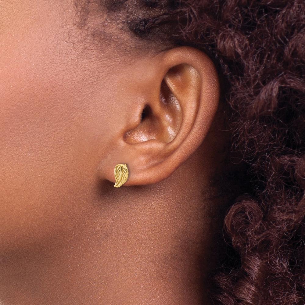 14K Two-Tone Gold Leaf Post Earrings with Polished Finish by Oro Pregiato