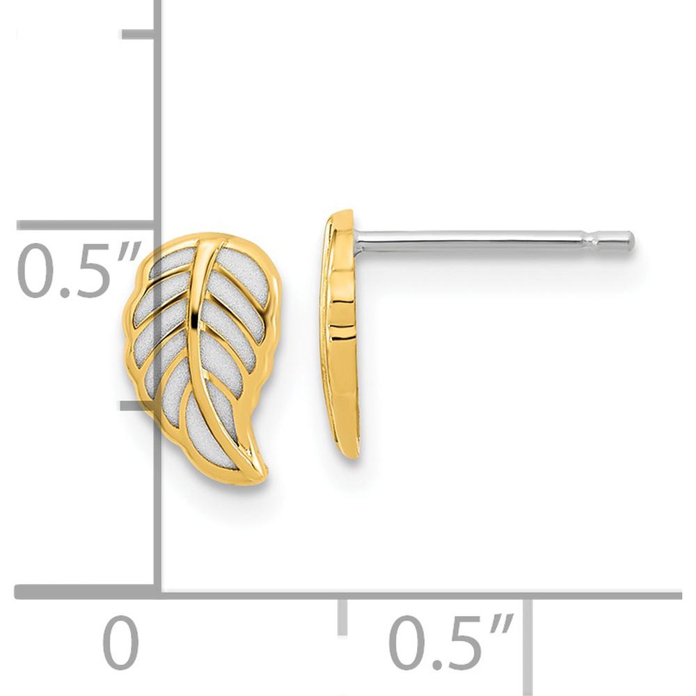 14K Two-Tone Gold Leaf Post Earrings with Polished Finish by Oro Pregiato