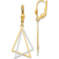 14K Two-Tone Gold Leverback Drop Earrings with Geometric Triangular Design by 0