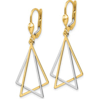 14K Two-Tone Gold Leverback Drop Earrings with Geometric Triangular Design by 0