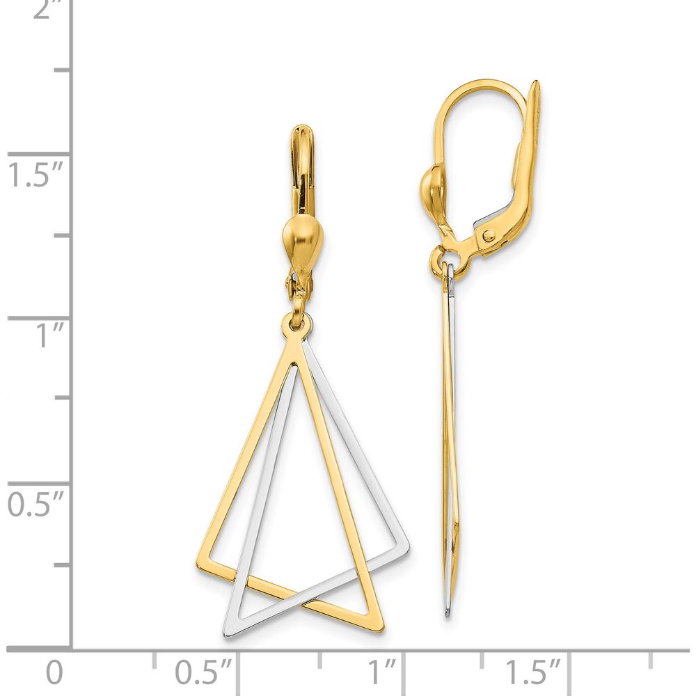 14K Two-Tone Gold Leverback Drop Earrings with Geometric Triangular Design by 0