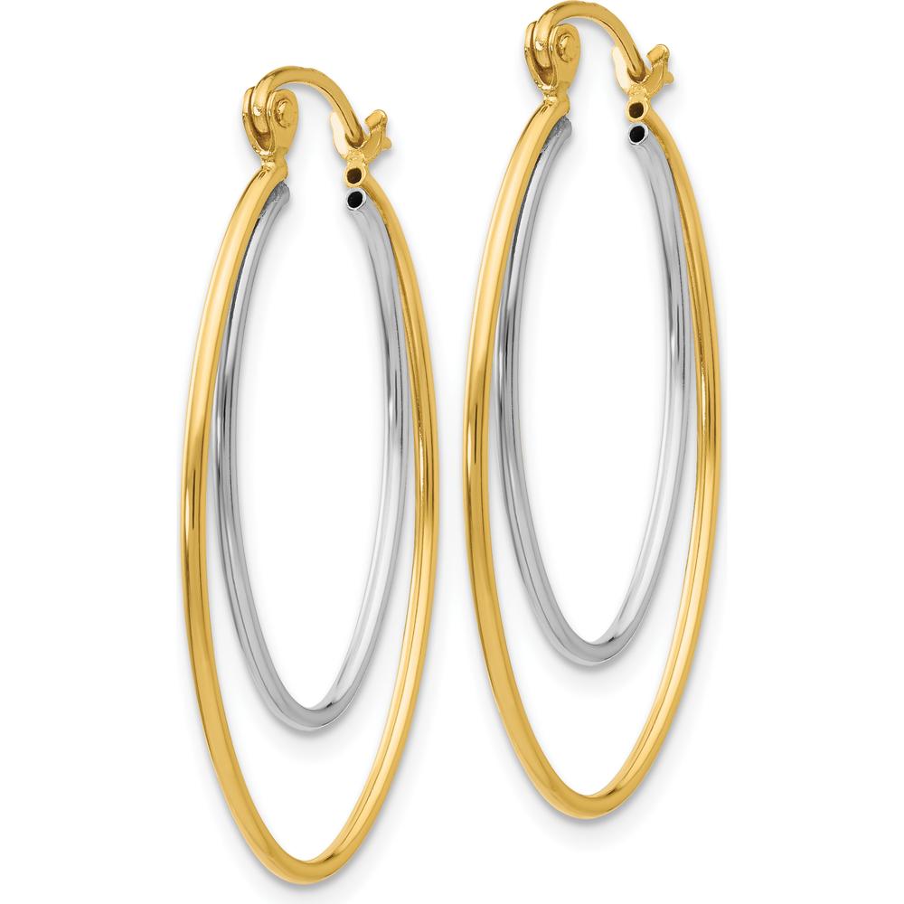 14K Two Tone Gold Lightweight Hoop Earrings - 21mm Length by 0