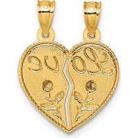 14K Two-Tone Gold Love and Roses Heart Pendant with Polished Finish by Oro Pregiato