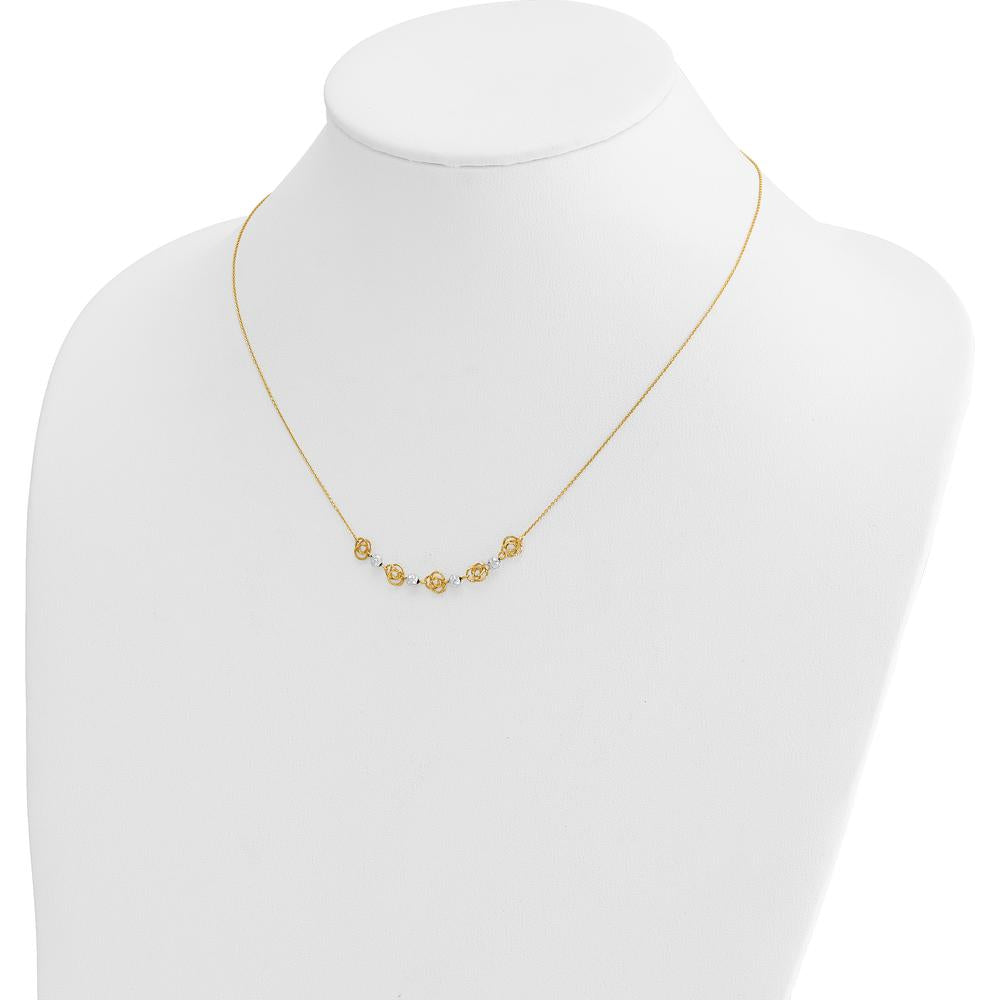 14K Two-Tone Gold Love Knot & Diamond-Cut Beads 18" Necklace by 0