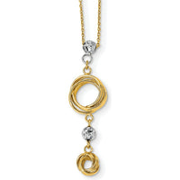 14K Two-Tone Gold Love Knot Pendant Necklace with Diamond-Cut Beads - 18" by 0