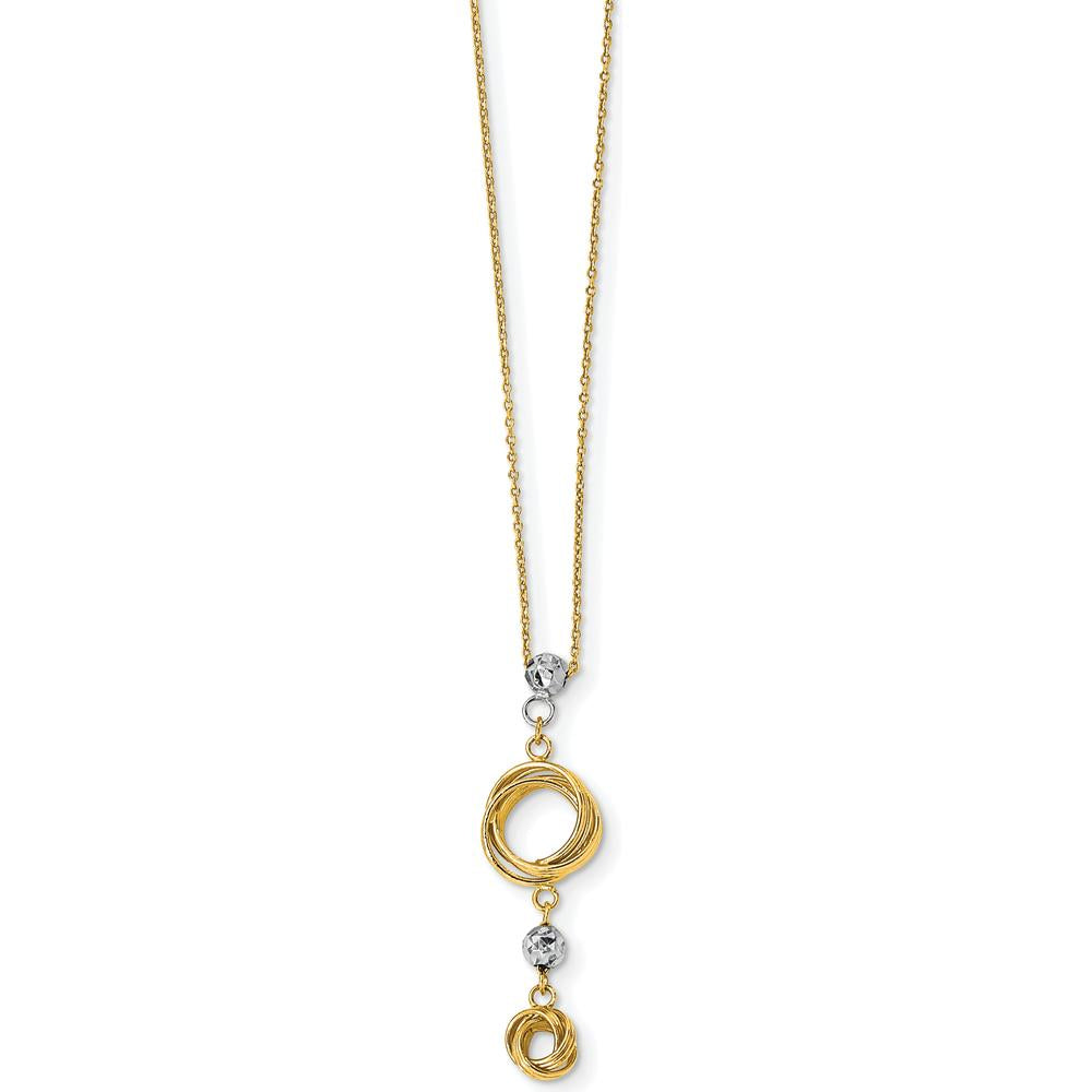 14K Two-Tone Gold Love Knot Pendant Necklace with Diamond-Cut Beads - 18" by 0