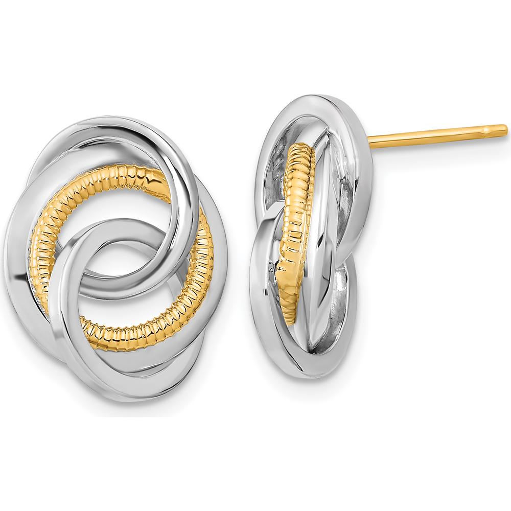 14K Two-Tone Gold Love Knot Post Earrings - Polished & Textured Design by 0